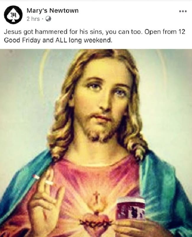 无礼！悉尼酒吧广告恶搞耶稣 引发抵制